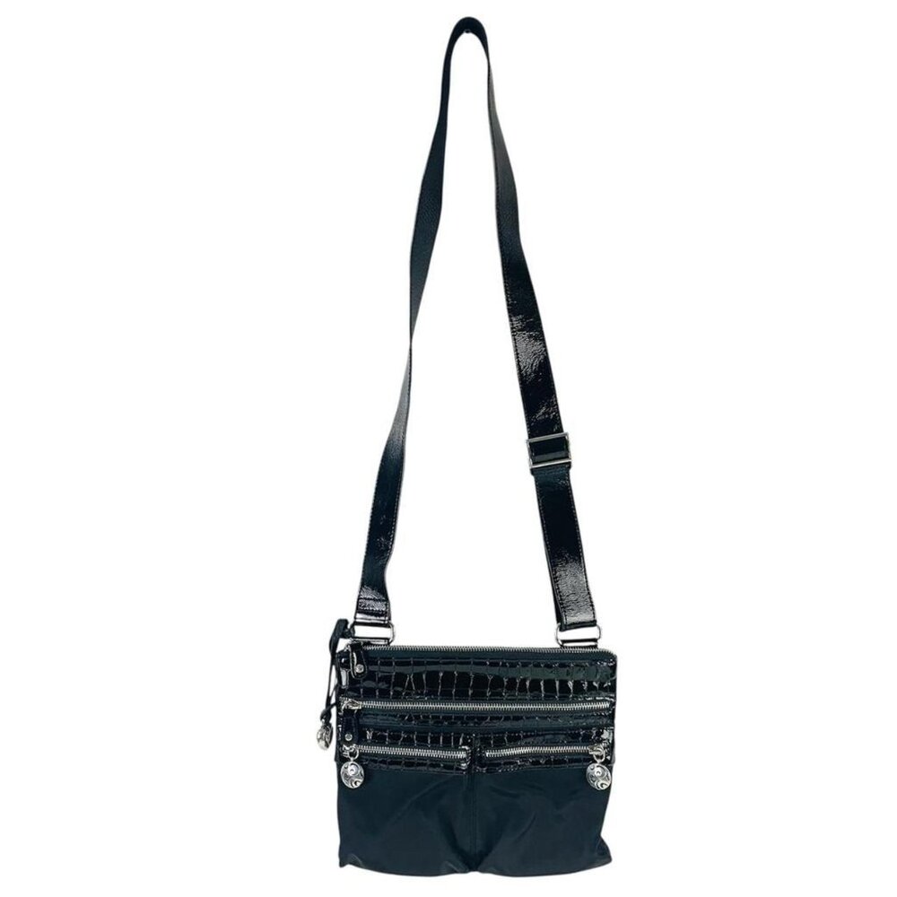 Brighton Billie Crossbody Bag Black Crocodile Embossed Leather Original Dust Bag